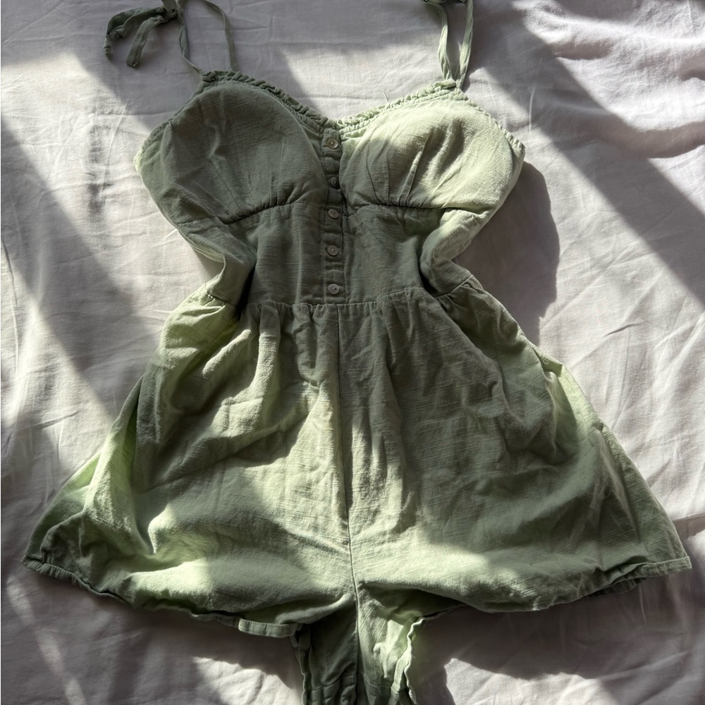 Derek Heart Sage Green Button-Front Romper